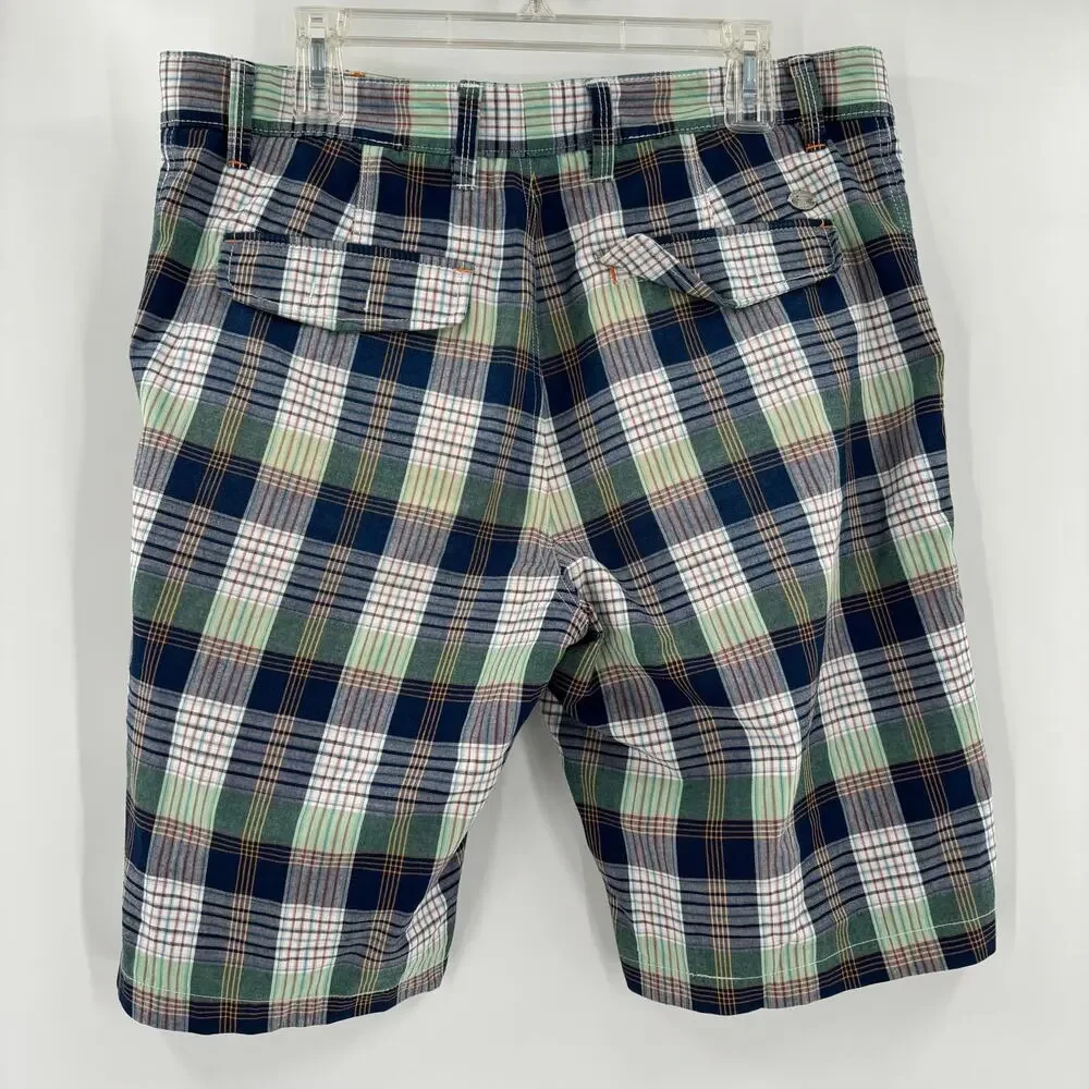Vintage‎ Tommy Bahama Mens Sz36 Blue Green Plaid Flat Front Cotton Shorts